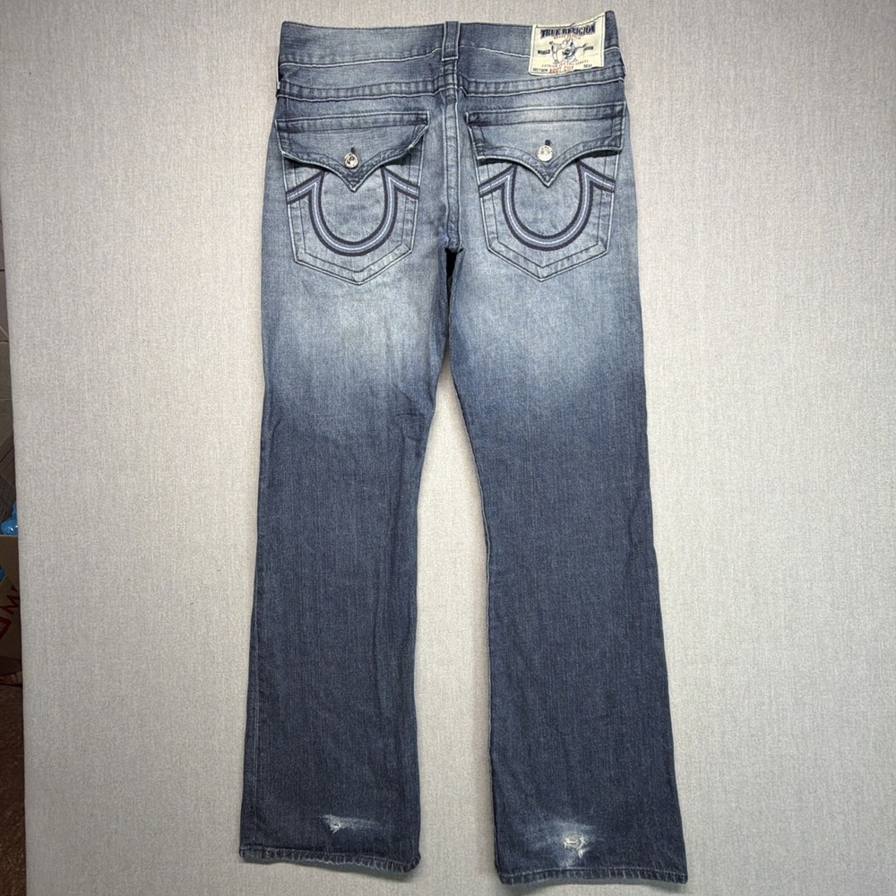 Vintage True Religion Jeans Mens 33 (Fits 34x32) Blue Flap Pockets Boot Cut